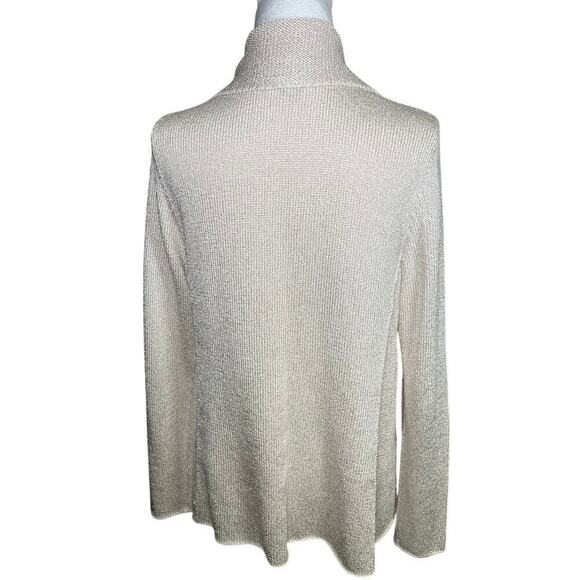 Eileen Fisher Size M silk blend Cream Open Front Cardigan Sweater multi season - Picture 3 of 5